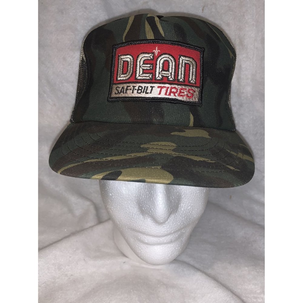 Vintage Challenger Cap PATCH Dean Saf T Bilt Tires Mesh Snapback CAMOUFLAGE USA